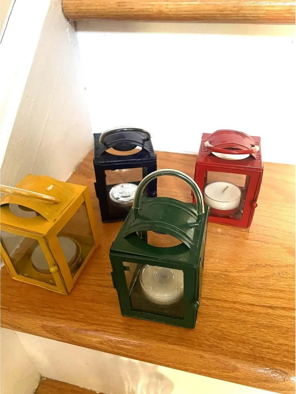 Set of 4 Small Decorative Metal Lanterns with Glass Panels